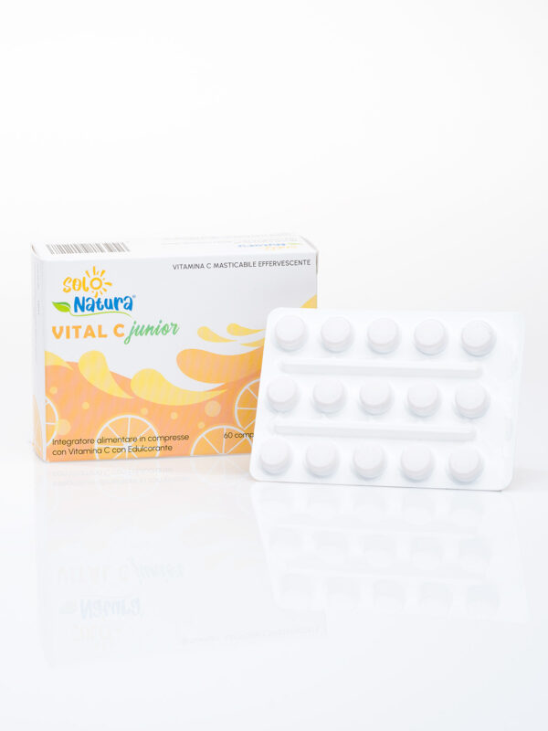 Confezione e compresse VITAL C JUNIOR l'integratore alimentare con vitamina C per bambini