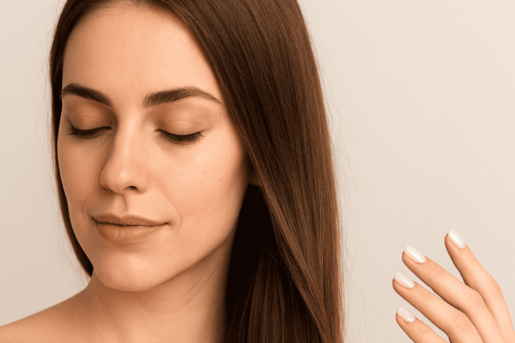 Donna con capelli e unghie in evidenza