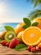 Vitamina C naturale e frutta ricca di vitamina C sotto il sole estivo